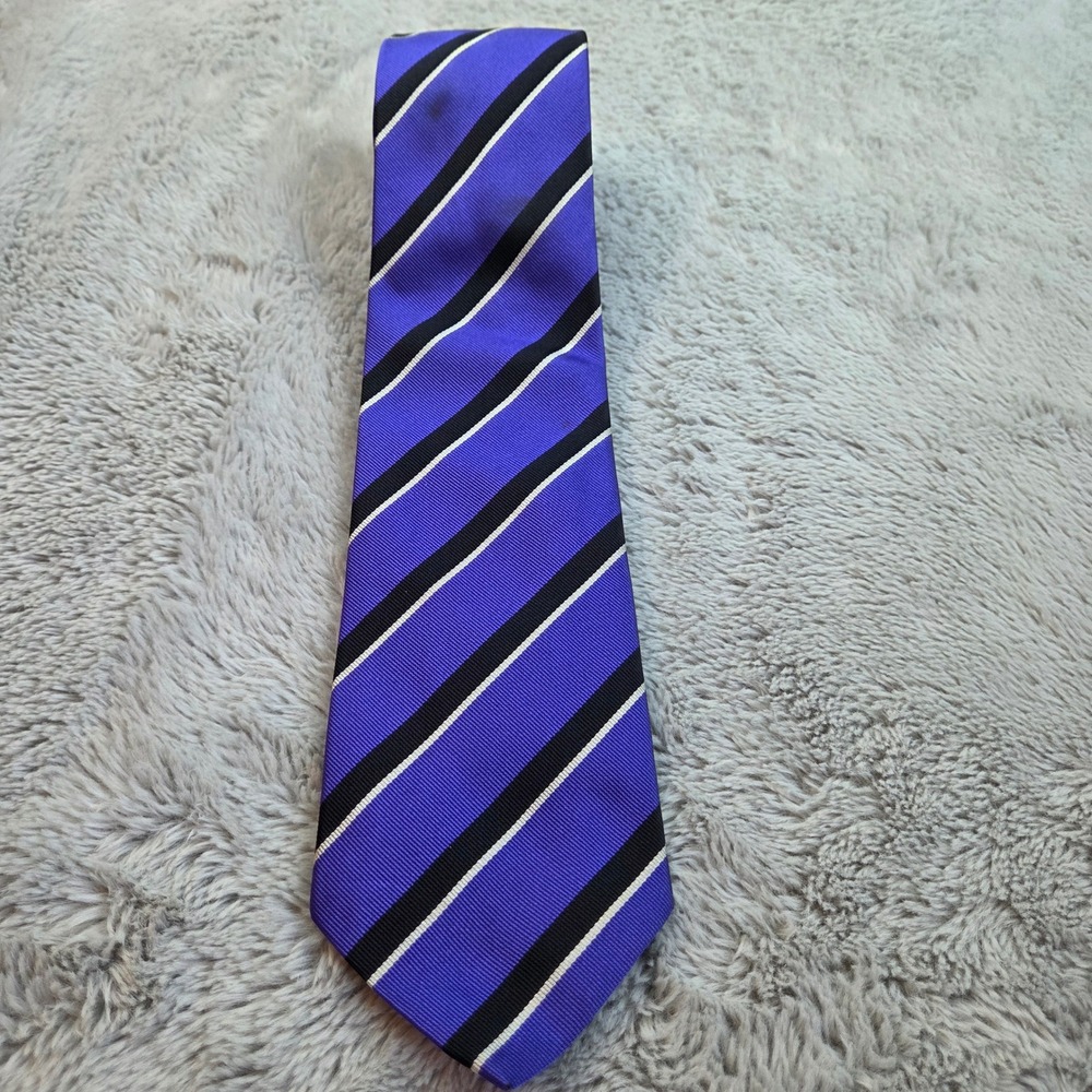 Ralph Lauren Purple Label Silk Necktie Mens OS Repp Stripe Handmade Italy